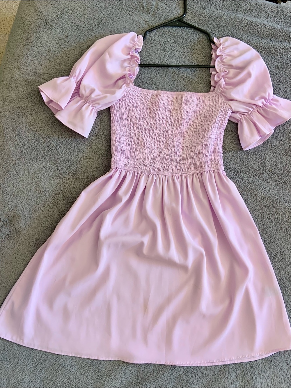 SHEIN Lilac Smocked Puff-Sleeve Kids Dress